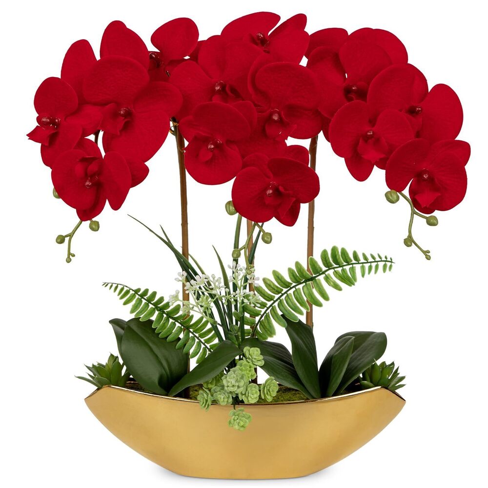 8334 Orchid Artificial Flowers 18in Red Orchid Silk Flowers with Gold